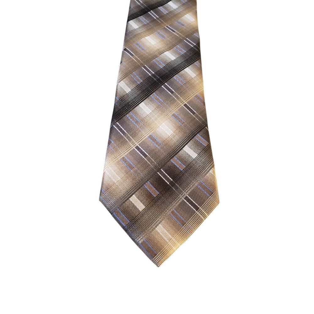 Van Heusen Neck Tie Mens Luxury Brown Cream Blue Black Plaid Silk Business Suit